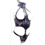 PU Leather Open Crotch Sexy Catsuit Women Sex Fetish Bondage Restraints Harness Sexy Crotchless Teddy Lingerie Erotic Costumes - CosWo Adult Products