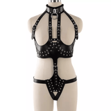 PU Leather Open Crotch Sexy Catsuit Women Sex Fetish Bondage Restraints Harness Sexy Crotchless Teddy Lingerie Erotic Costumes - CosWo Adult Products