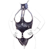 PU Leather Open Crotch Sexy Catsuit Women Sex Fetish Bondage Restraints Harness Sexy Crotchless Teddy Lingerie Erotic Costumes - CosWo Adult Products
